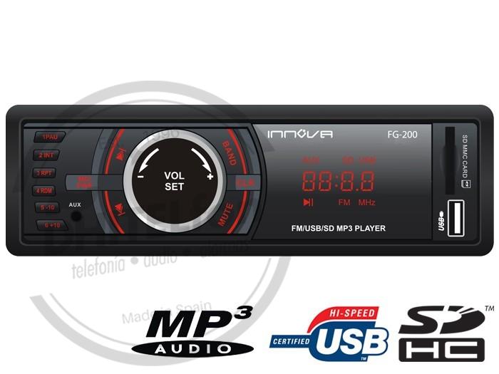 En DHITELfon, AUTO RADIO FG-200 reproductor MP3FM para coche con pantalla LED y entrada de memorias USB/SD.