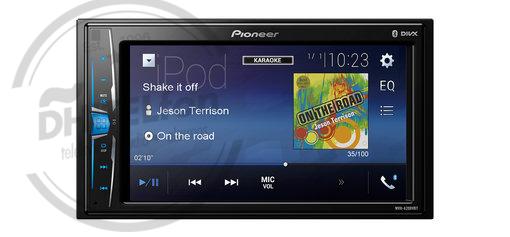 En DHITELfon, MVH-A200VBT 6.2" touchscreen with Bluetooth, USB, Aux-in and video out. Also supports iPod direct control